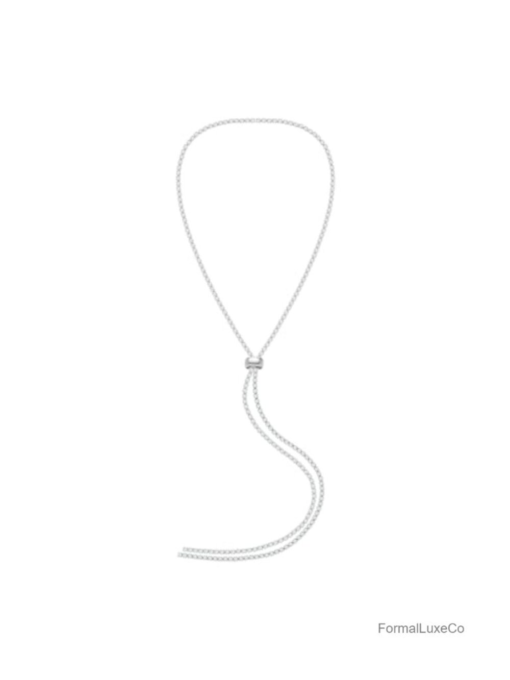 Cubic Zirconia Y Lariat Necklace, Platinum Plated, Adjustable Chain